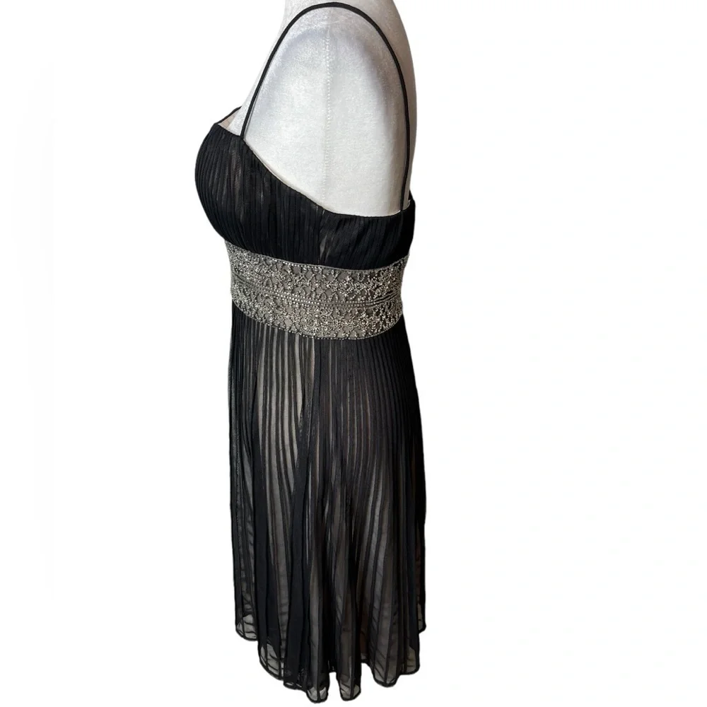 JS Collections Black Chiffon Cocktail Dress Beaded Waist | Size 6 - Picture 2 of 10
